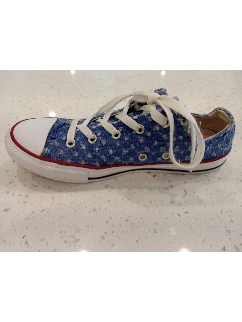 Converse Chuck Taylor Juniors Size 4 Light Blue Denim White Star Double Tongue 4
